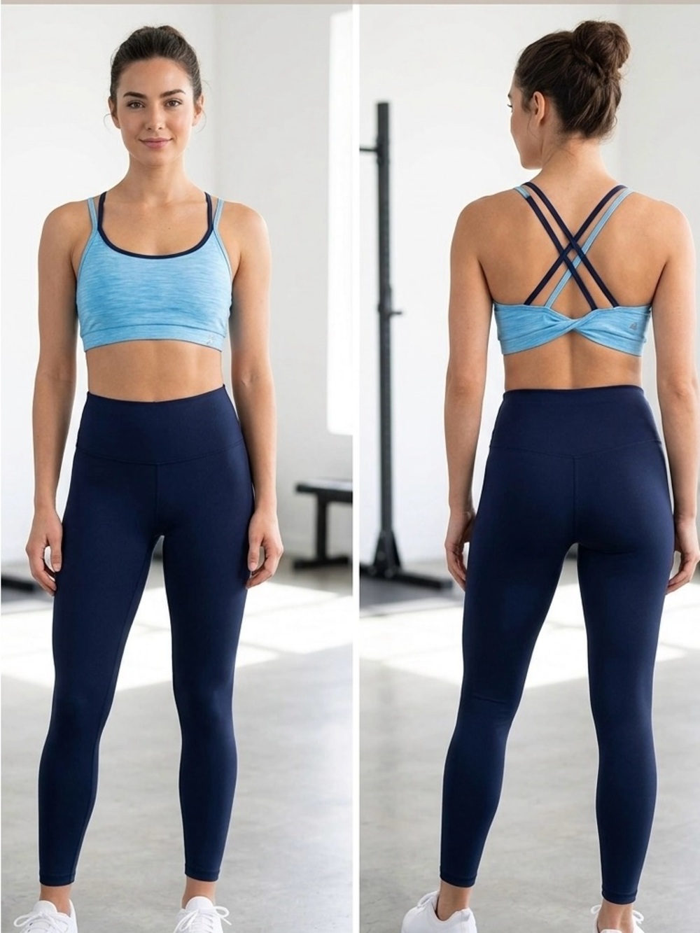 FourLaps RE-UP Infinity Sports Bra - Blue Heathered Crossover Back - NWT Size M